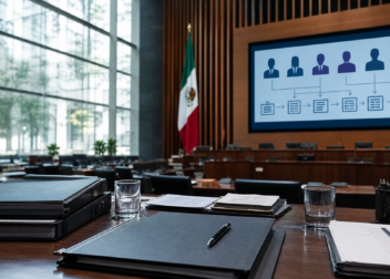 Ilustración editorial sobre cambios en el trámite de nominación de magistrados y acuerdos del Senado